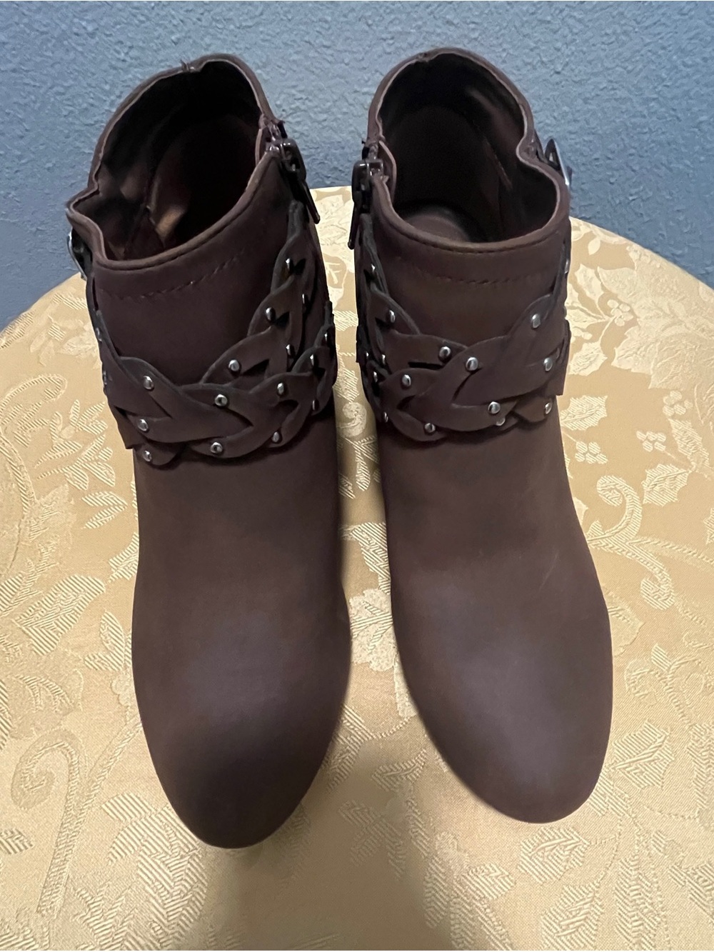 Jasmin Women's Brown Braided Stud Ankle Booties